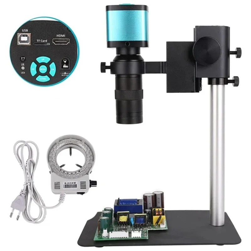 05-SS 4K 48MP HD.MI USB Digital Video Microscope Camera 1X-130X Zoom C-Mount Lens bracket With light