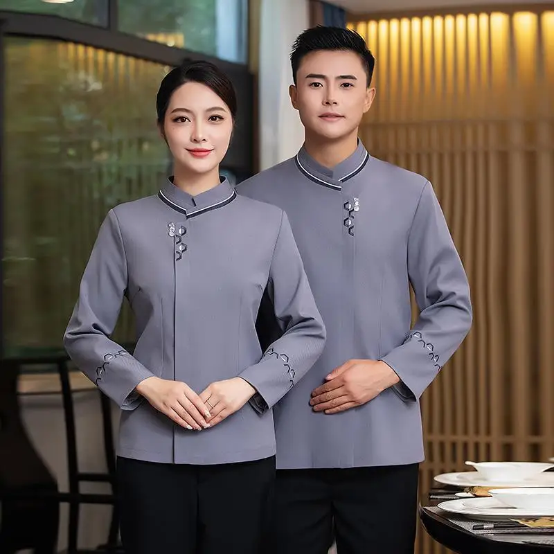 Vêtements de travail à manches longues pour femmes, vêtements de travail de serveur de Restaurant chinois, de hall d'entrée, nouvelle collection automne et hiver