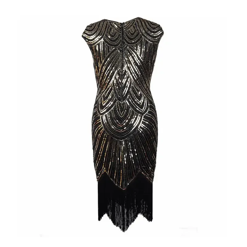 Vintage 1920s Sequin Fringe Charleston Dress Great Gatsby Sexy Women Evening Party Shining Bling Bling Tassel Dress New