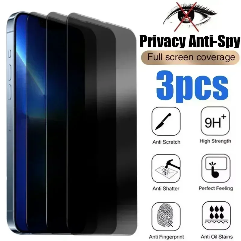 3Pcs Privacy Screen Protectors for IPhone 15 12 13 14 Pro Max Mini 7 8 Plus Anti-spy Tempered Glass for IPhone 11 Pro XS MAX XR