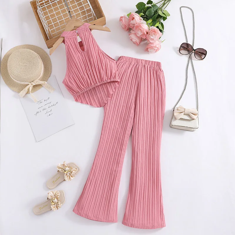 2025 New Summer Girls Clothing Set Fashion Sleeveless Top+ Pants 2Pcs Suit For 6-12 Years Teenagers Kids Outfit image 2
