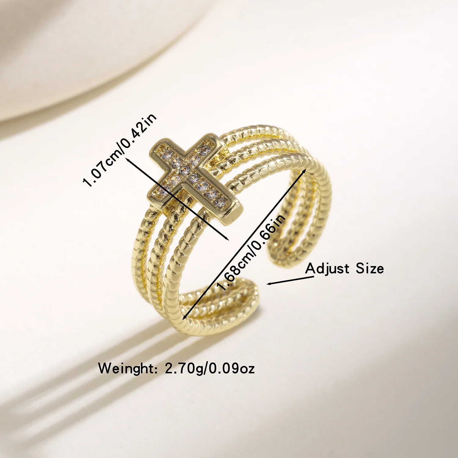 Nidin Vintage Twisted Rope Layered Open Cuff Ring Shiny Crystal Cross Statement Adjustable Rings For Women Daily Party Jewelry