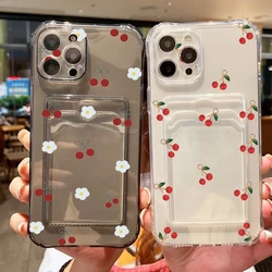 Case For iPhone 16 15 14 Pro Max 13 12 Mini 11 Cherry Flower Clear Phone Cover For iPhone XS X XR 7 8 Plus Wallet Card Bag Cover