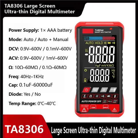 Digital Auto Ranging Multimeter TA804AB Smart Pocket Multimeter w/ Color Screen NCV True RMS Capacitance Resistance Tester 600V