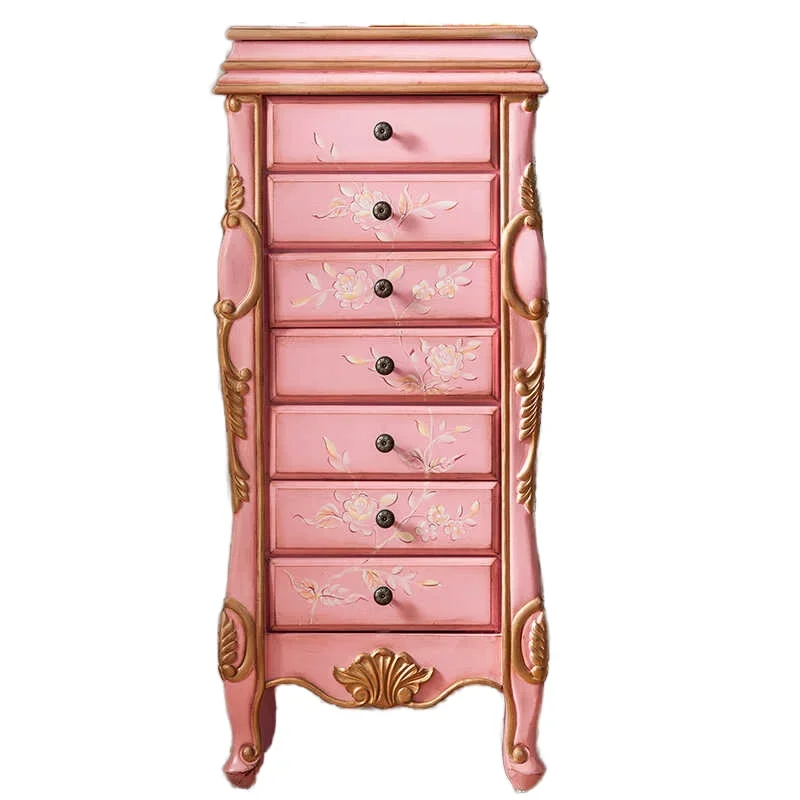 Rustic style solid wood seven drawers chest durable pastoral bedroom furniture painted jewelry cabinet storage makeup
