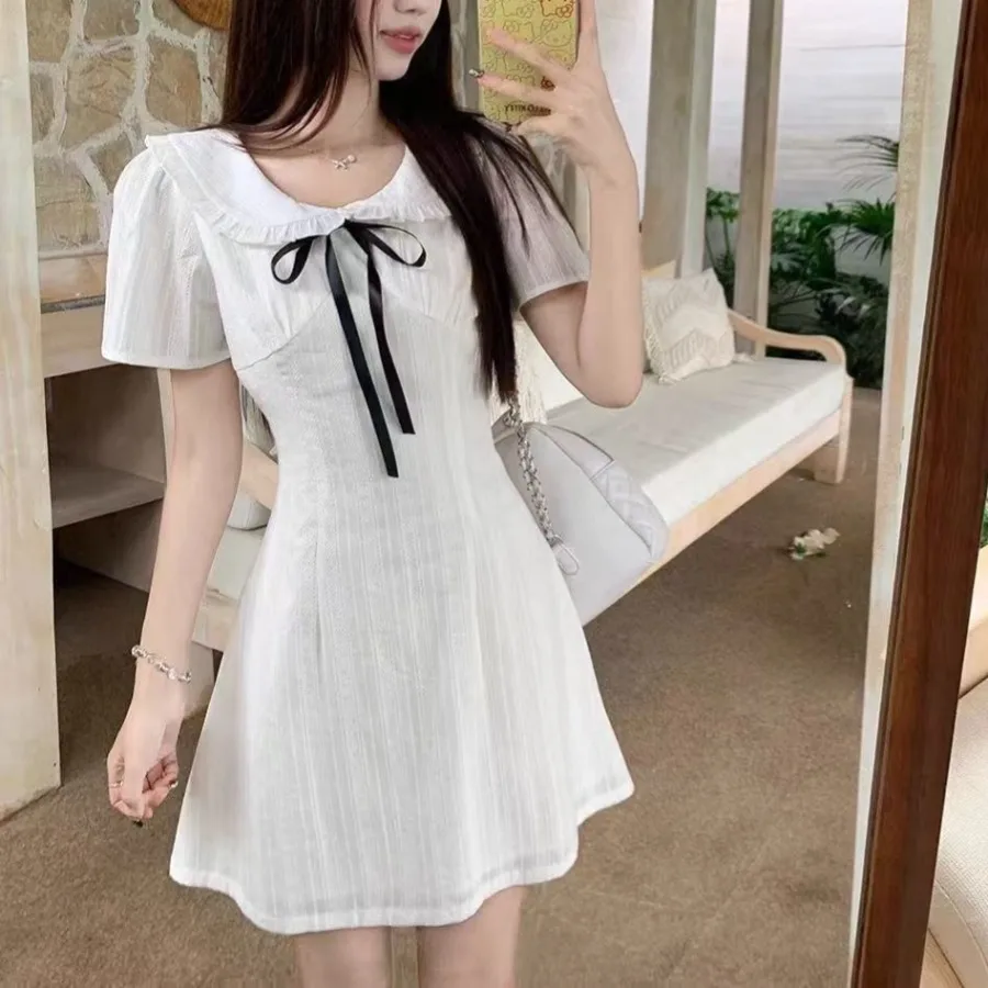 

【New style】French gentle style lace doll collar short-sleeved dress 2026 summer new style waist waist to show slimming temperam