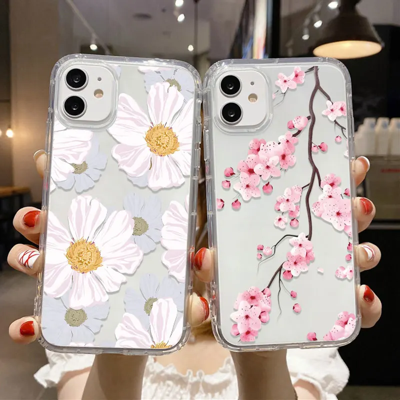 Transparente Plum Bossom Handyhülle für iPhone 11 Fundas iPhone 17 Pro Max 11 16 15 14 12 Air 17promax stoßfeste Silikonhülle