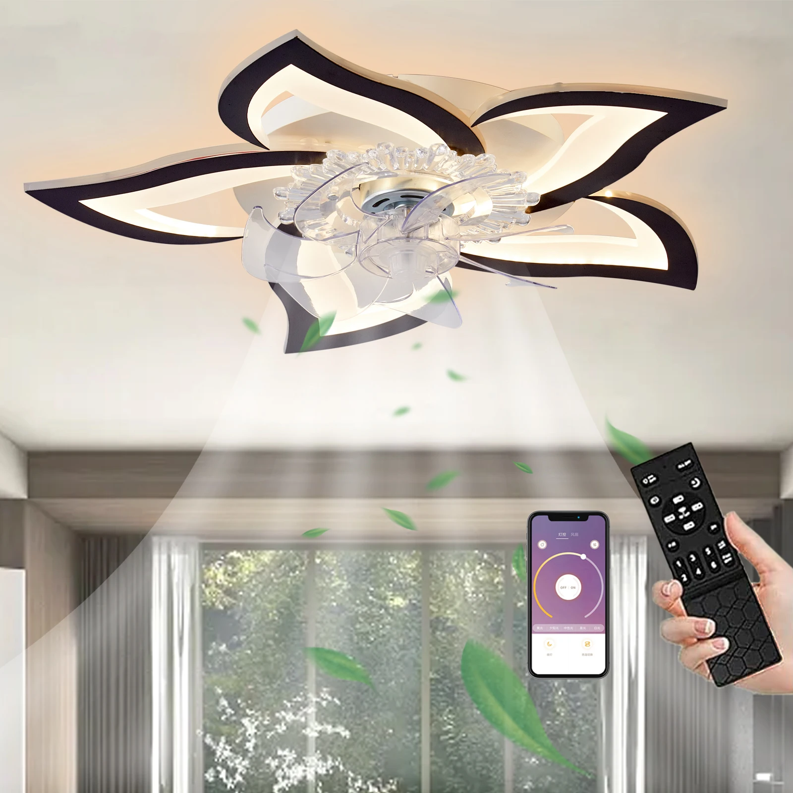 LED stille plafondventilator met verlichting 50W plafondventilator met licht dimbare lamp met ventilator woonkamer keuken 64cm
