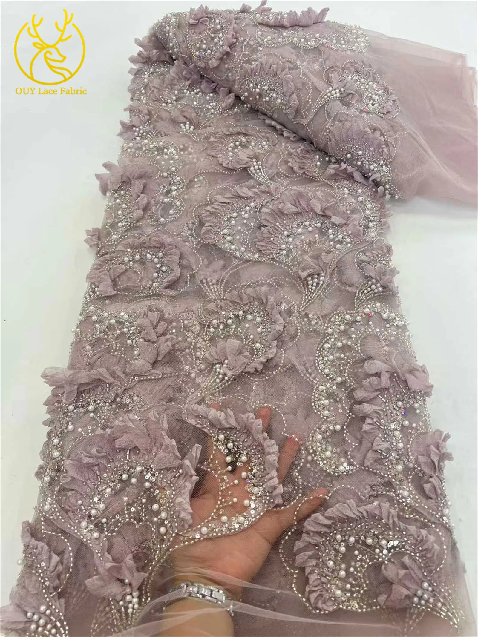 3D Neueste Elegante Afrikanische Spitze 2026 Hochwertige Französische Tüllspitze Nigeria Perlen-Pailletten-Spitzenstoff für Hochzeitskleider – Detail 13
