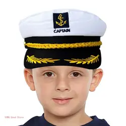 Kids Yacht Boat Ship Captain Cosplay Hat Marine Embroidered