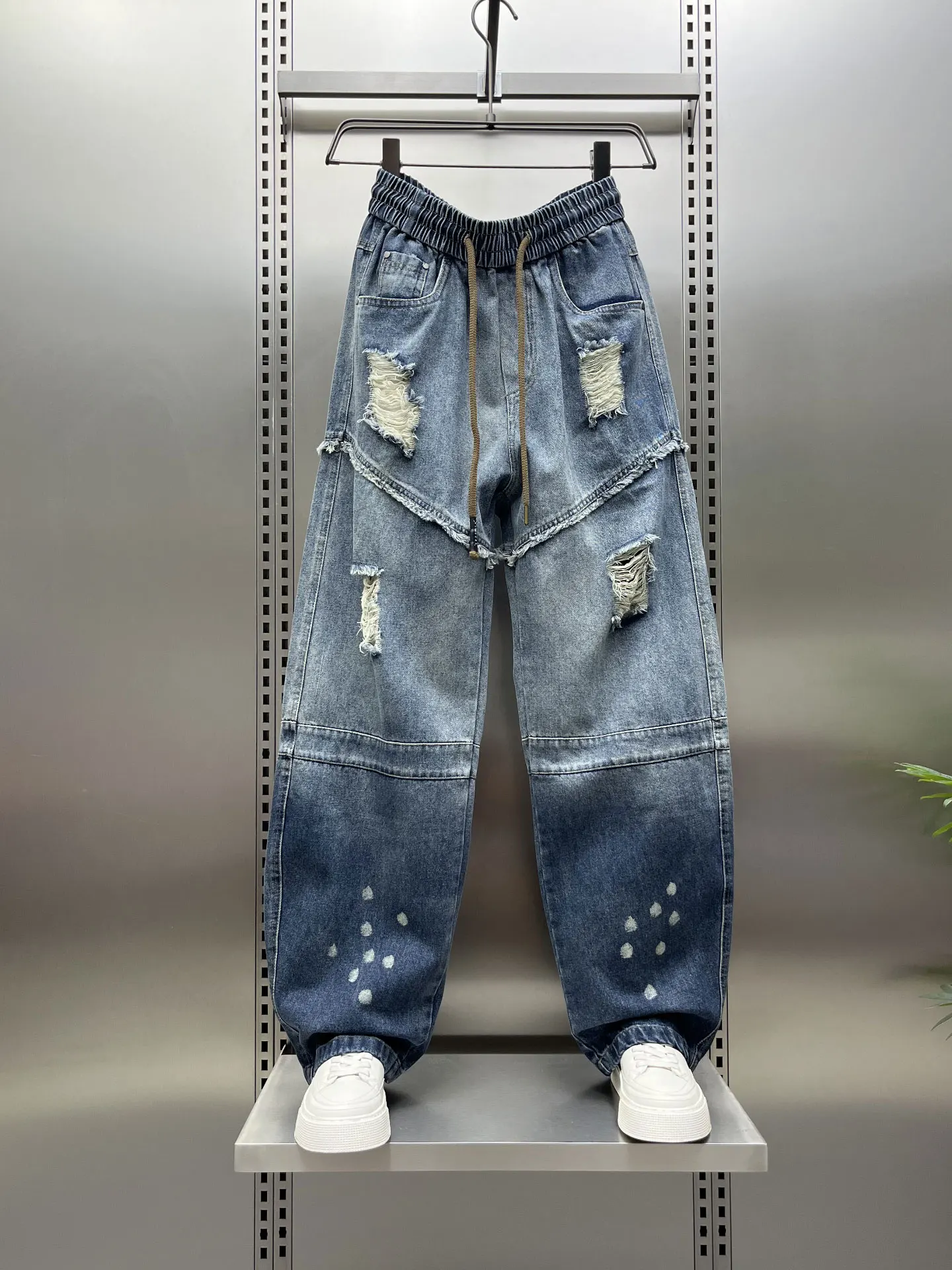 

Мужские джинсы American Sle свободного кроя, с эффектом состаривания, с цветными вставками, прямые, повседневные, с рваными элементами, осенняя коллекция