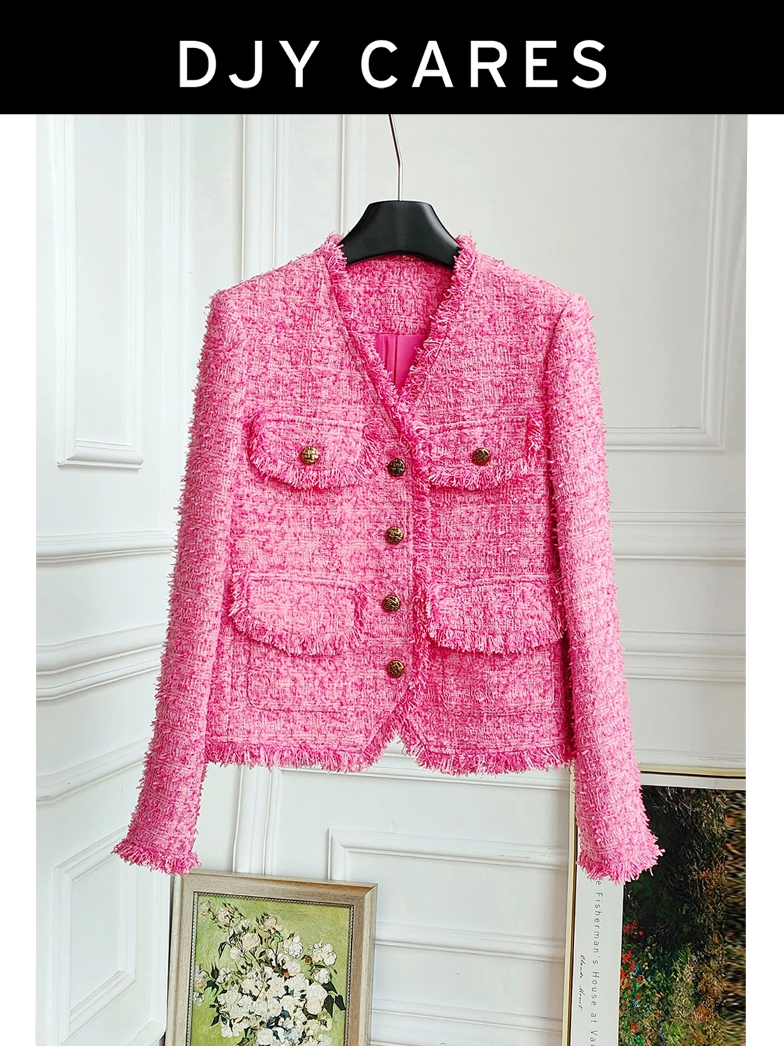 

New Bold woolen dyed fashionable white V-neck jacket with tassel top big size