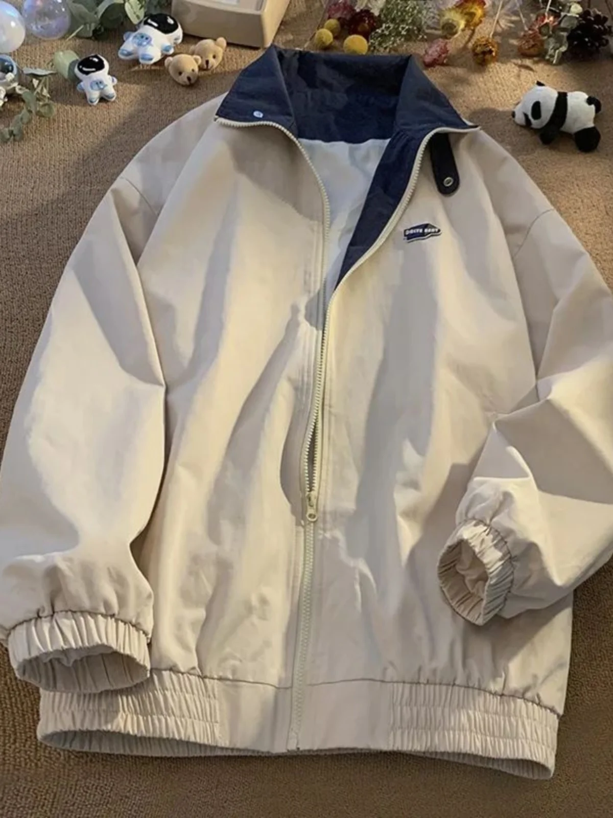 Jaqueta de Trabalho Vintage Estilo Americano Feminina, Design Moderno para Primavera e Outono, Casaco Sem Capuz para Casal