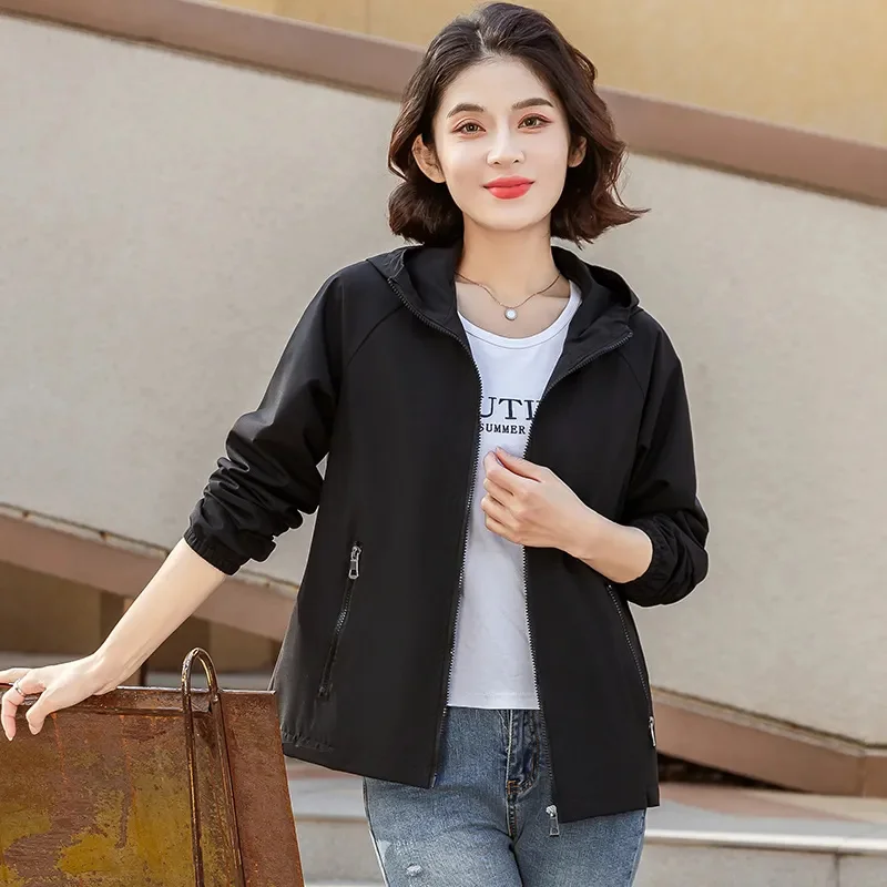 Windbreaker Jacket Women 2024Spring Autumn New Trench Coat Female Sports Leisure Outerwear Large Size Hooded Outcoat Ladies Tops