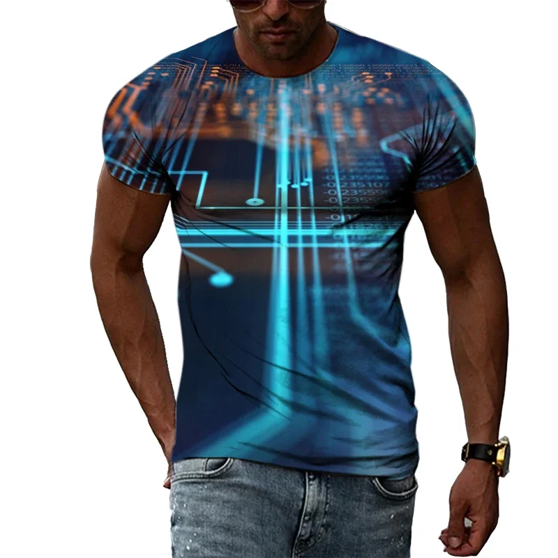 Fashionable and Lnteresting Circuit Board Pictures For Men's T-Shirts Trend Digital Printing Casual Round Neck Short Sleeved