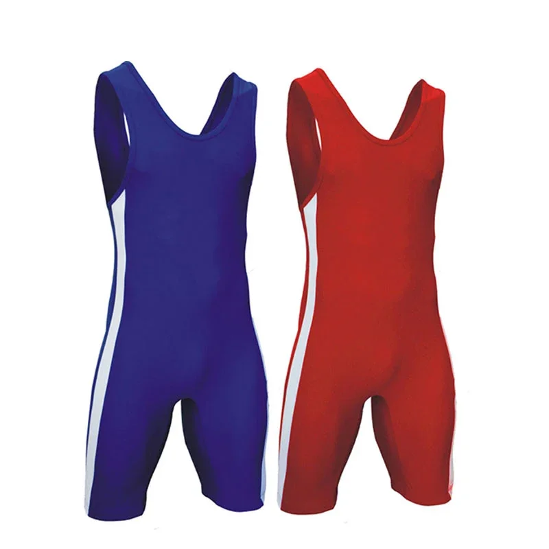 

Blue and Red Wrestling Singlets Tummy Control Wear GYM Sleeveless Triathlon PowerLifting Clothing Swimming Running Skinsuit