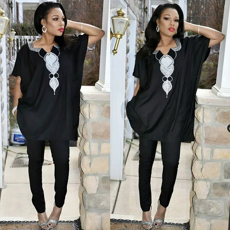 African Clothing For Women Dashiki Embroidery Design Soft Material Top And Pants One Suit
