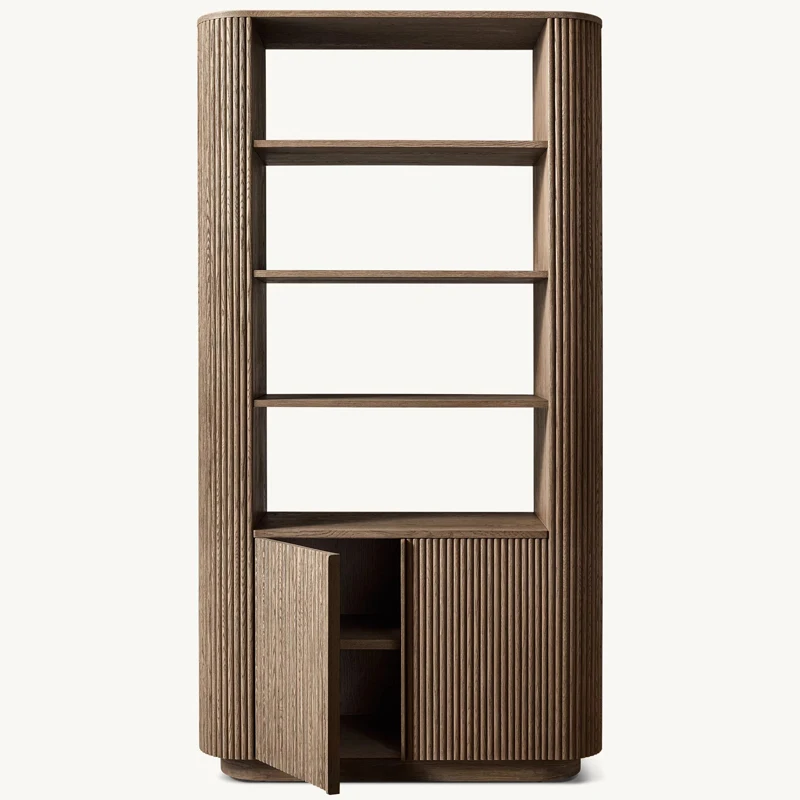 Libreria retrò a doppia anta in legno massello, libreria americana semplice e lussuosa, soggiorno, studio, villa, libreria domestica