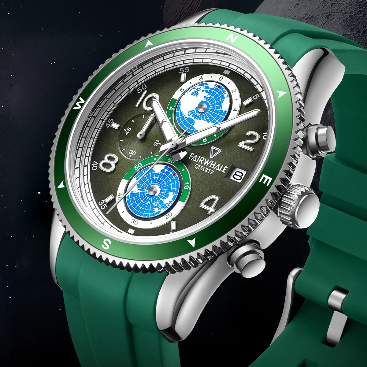 

Mark Fairwhale Casual Quartz Men's Chronograph Watch Earth Design Calendar Waterproof Sport for montre luxe