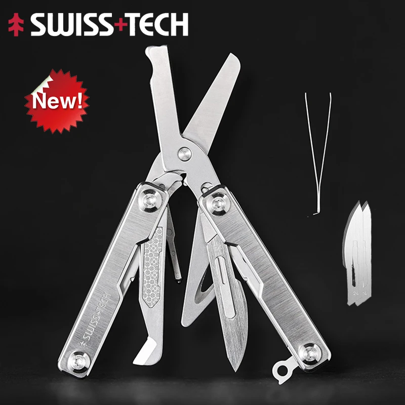 

Новый мини-многофункциональный инструмент SWISS TECH, ножницы для выживания, 9 в 1, уличный брелок EDC, многофункциональные инструменты, оконный выключатель, резак для ремней безопасности