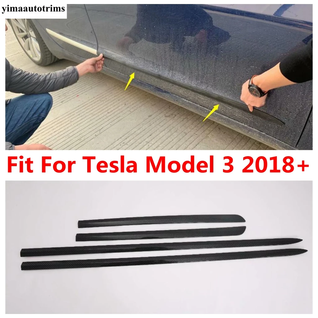 

Car Side Door Body Molding Strip Anti-scratch Protector Cover Trim Fit For Tesla Model 3 2018 - 2021 Chrome Exterior Accessories