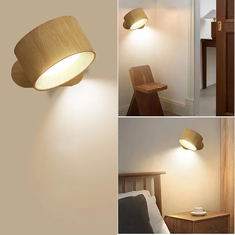 Lámparas LED de montaje en pared para interiores, luz de pared ajustable con rotación de 360 grados, recargable por USB, accesorios nórdicos modernos, decoración de dormitorio