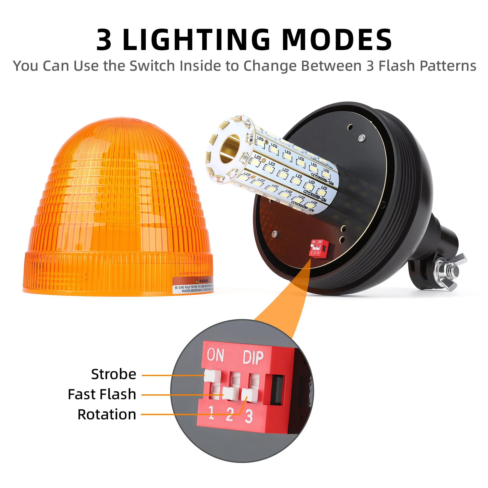 12V 24V LED Amber Flexible Warning Security Strobe Light Mount Flashing Beacon Rotating Signal Lamp for Tractor Trailer Boat Car