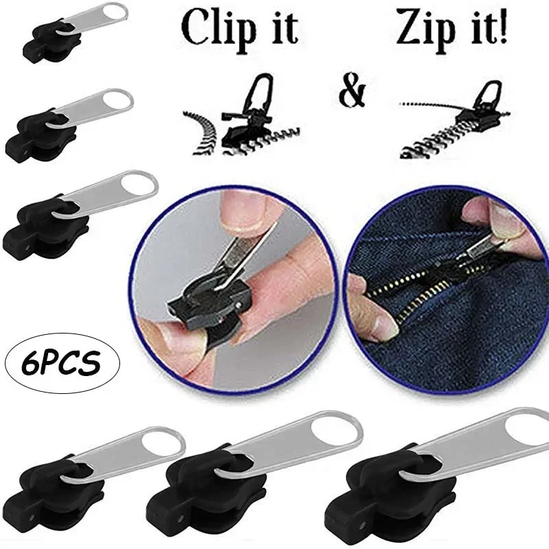 6Pcs Universal Instant Fix Zipper 3 Sizes Repair Kit Replacement Zip Slider Teeth Rescue New Design Zippers Sewing Accessories