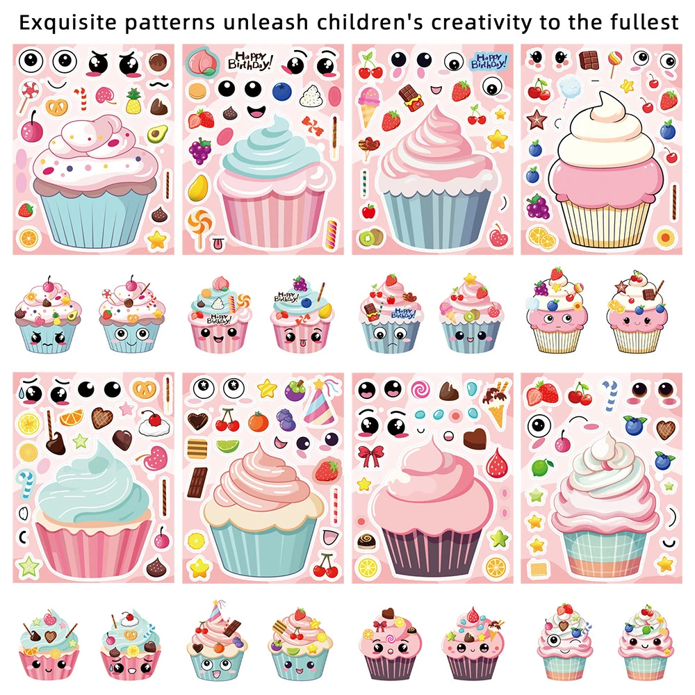 8/16 ورقة جعل وجه الكعك لغز ملصقات لطيف الكرتون الإبداعية تجميع بانوراما DIY الشارات مضحك الطرف الديكور لعبة هدية