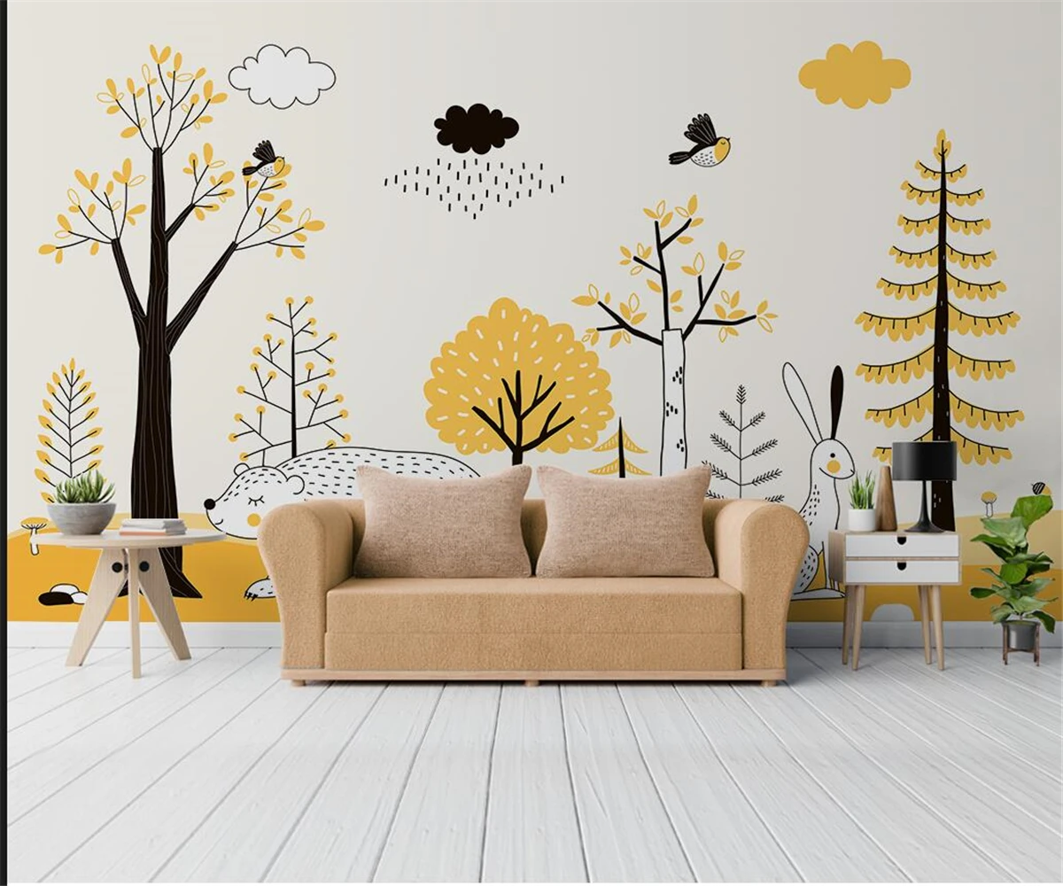 Custom wallpaper 3d photo murals Nordic cartoon forest animal children's room background wall wallpaper mural papier peint
