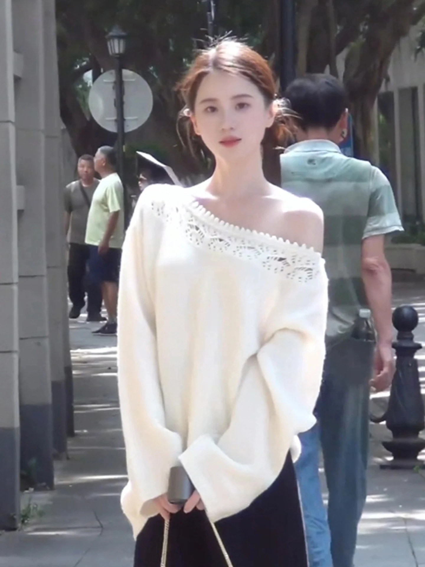 

Lace Collar Splice Loose Knitted Sweater Women's Autumn Winter Soft Fluffy oulder Flower Korean Sle Top