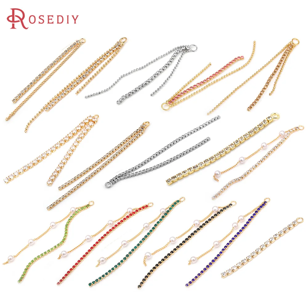 

18K Gold Color Brass and Zircon with Rhinestone Chain Tassel Earrings Connect Charms High Quality Jewelry Making Diy Accessories
