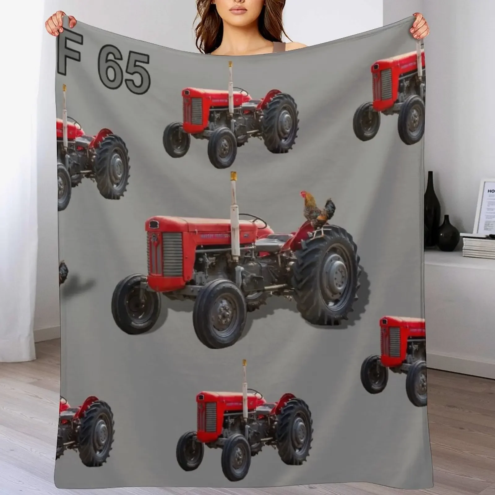 Red tractor MF 65 and Charlie the chicken Throw Blanket