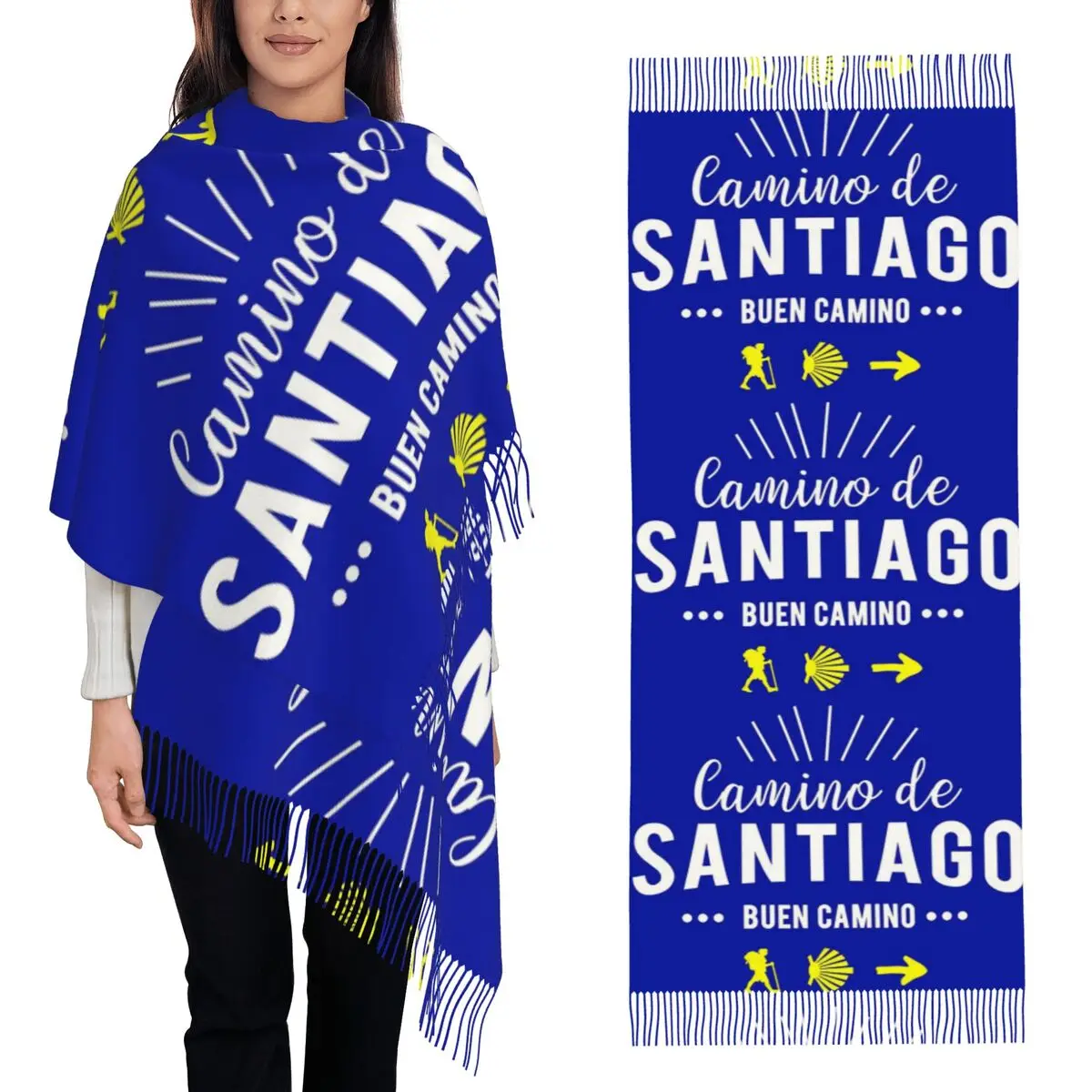 

Buen Camino De Santiago Compostela Peregrino шарф с кисточками шарфы для женщин теплые шали и накидки длинная осенне-зимняя шаль накидка