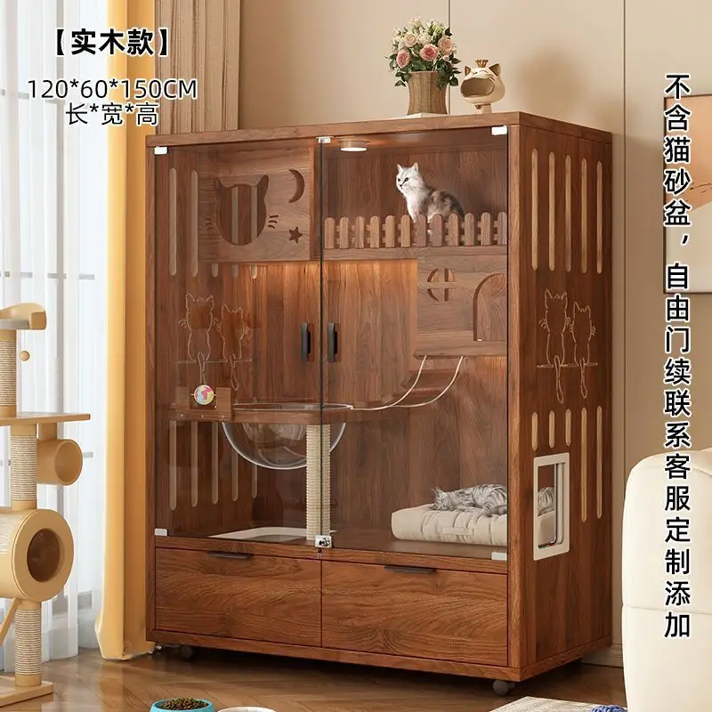 Cat villa cat cage solid wood cabinet indoor cattery cabinet household panoramic luxury cat house pet