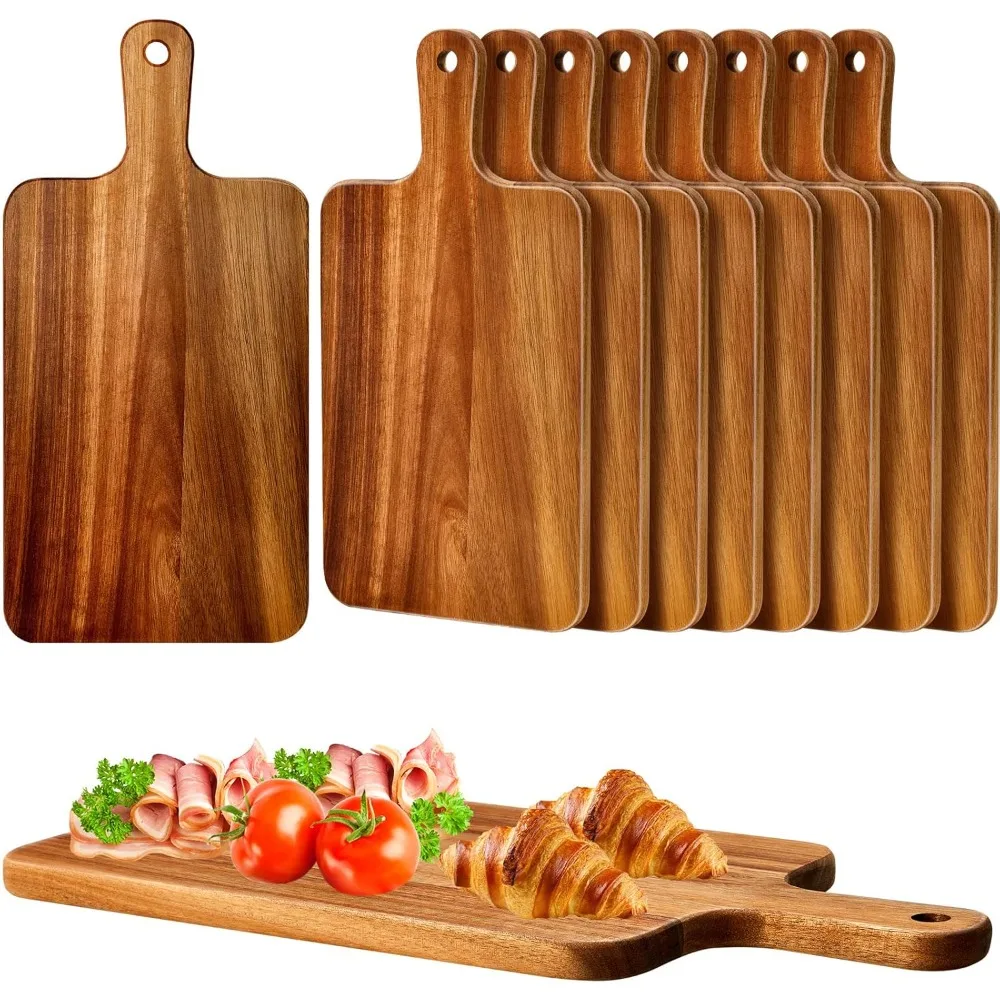

10-Piece Acacia Wood Cutting Board Set with Handles, 15.7 x 7.8 Serving and Chopping Boards for Kitchen Use