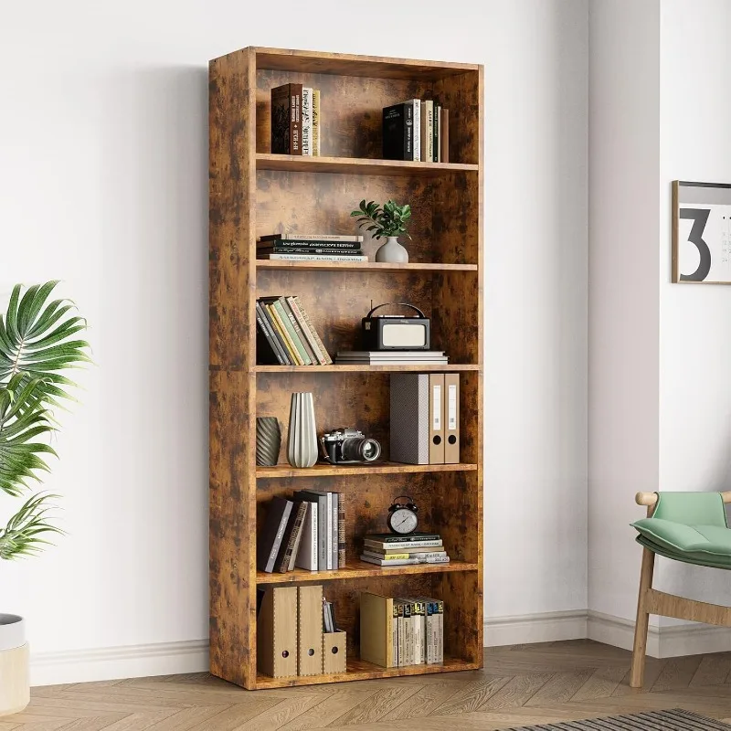 

Industrial 6 Tiers Bookcase - Large 63 Inch Tall Floor Standing Open Bookshelf for Home Office, Living Room, and Bedroom Storage