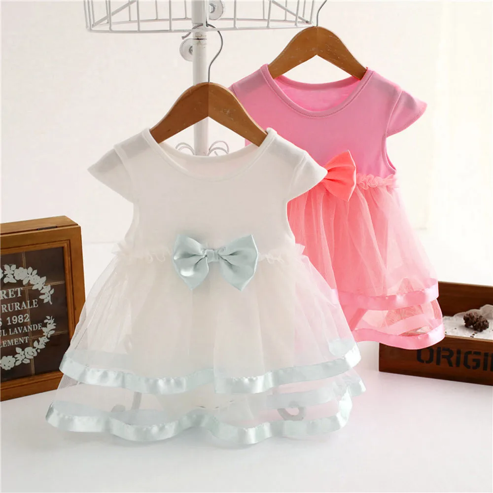 

Solid Lacde Bowknot Baby Girl Dress Infant Birthday Tutu Bow Clothes Party Jumpsuit Princess Romper Dress Платья Для Девочек