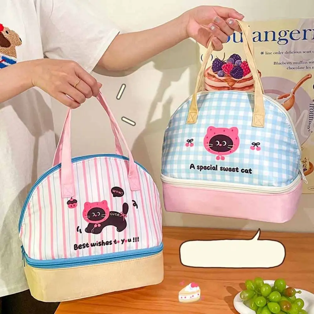 Сумка для обеда с мультяшным котом, легкая изолированная большая сумка, сумка в корейском стиле, ручная сумка, модный дизайн, маленькая большая сумка