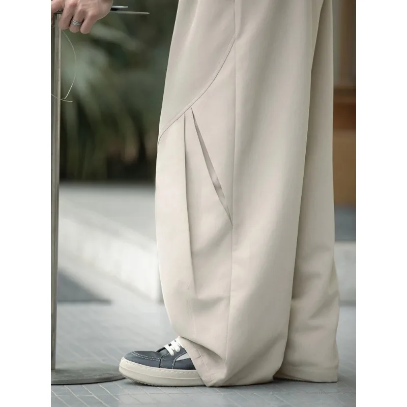 Men's Structured Pleated Casual Pants Loose Fit Curved Hem Spring Summer New Arrival Streetwear Sporty High-Quality Trousers