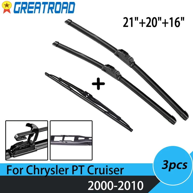 Wiper Front & Rear Wiper Blades Set Kit For Chrysler PT Cruiser 2000 01 02 03 04-2010 Windshield Windscreen Window 21