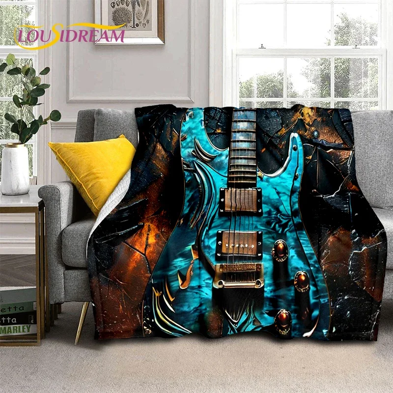 Skull Electric Guitar Classical Guitar Blanket,Soft Throw Blanket for Home Bedroom Bed Sofa Picnic Travel Office Cover Kids Gift