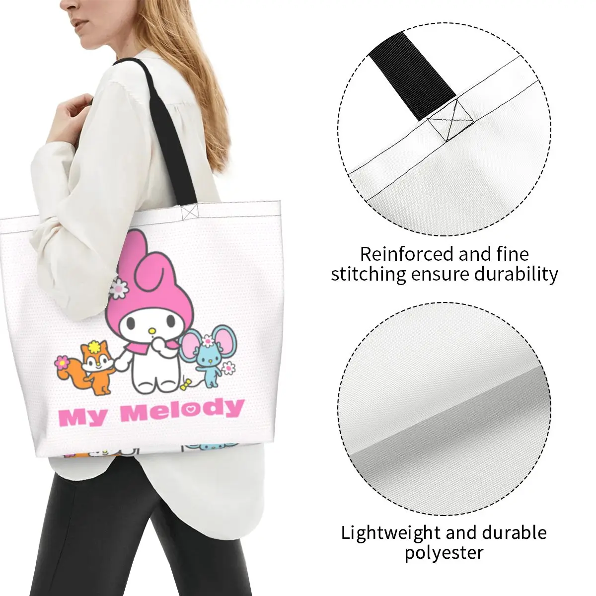 Bolsa de Compras de Grande Capacidade para Mulheres, Bolsa de Ombro, Moda, Sanrio, My Melody, Acessórios para Meninas