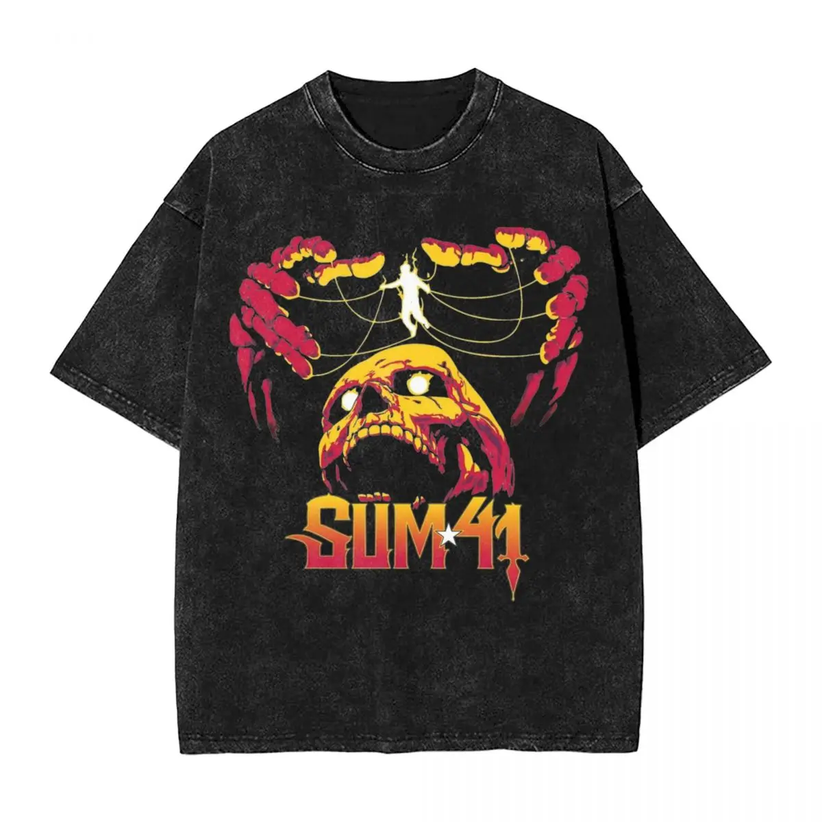 Skull Sum 41 Band Washed T Shirt Male SUM41 Punk Awesome Cotton T-Shirts Summer Crewneck Hippie Tee Shirt Oversized Clothing