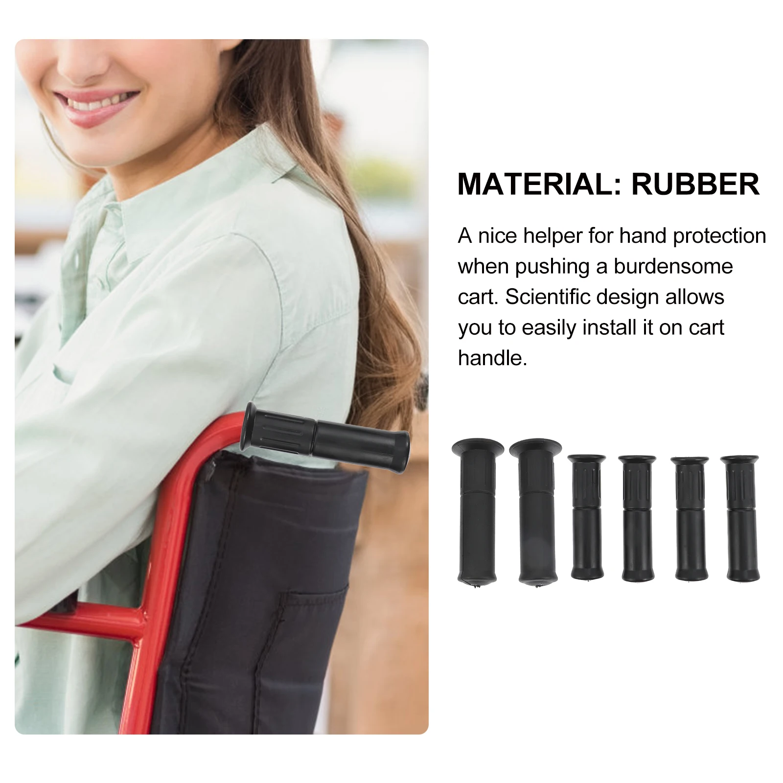 

6pcs Rubber Handle Gloves Black Cover For Cart Trolley Handle Wraps Light Weight Comfortable Grip Tube Sleeve Protector Round
