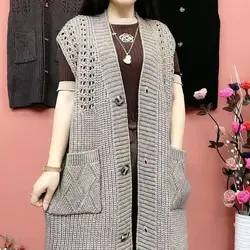 Winter Women's Single Breasted Ribbed Sweater Vest Knitted Loose Casual    Sleeveless Cardigan Top X190