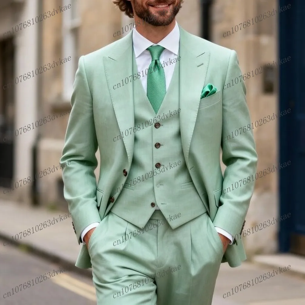 

New Mint Men Suit Wedding Party Formal Groom Groomsman Prom Business Male Tuxedos Customized 3 Piece Set Jacket Vest Pants