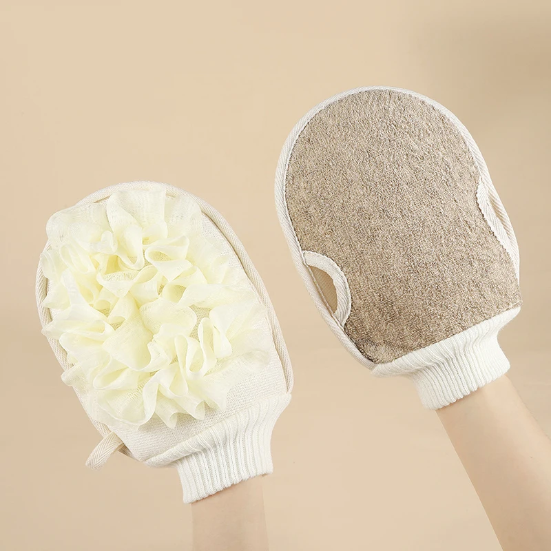 1pcs ถุงมืออาบน้ํา Exfoliating Wash Skin Spa Bath ถุงมือไม้ไผ่ธรรมชาติ Bath Exfoliating Scrubber Washcloths