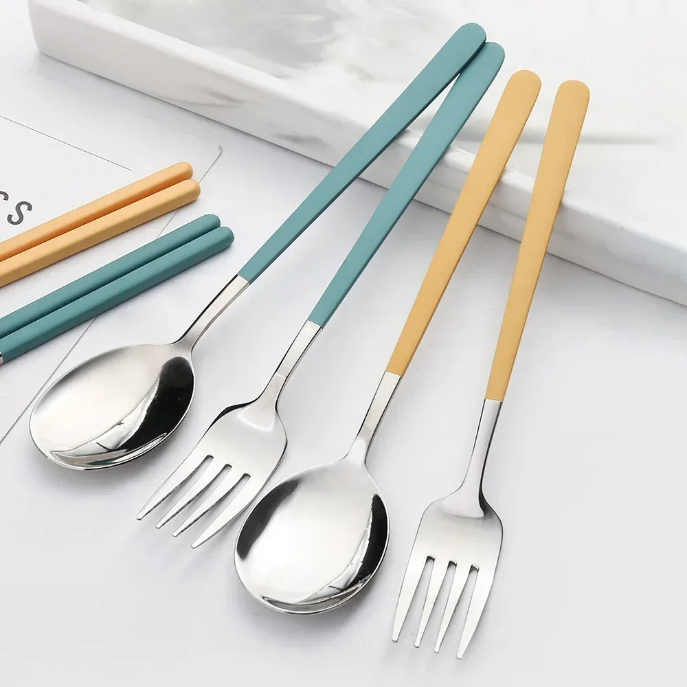 Portable Stainless Steel Cutlery Set with Storage Box, 304 Steel Fork Spoon, Travel Flatware for Student Outdoor, Dinnerware Set