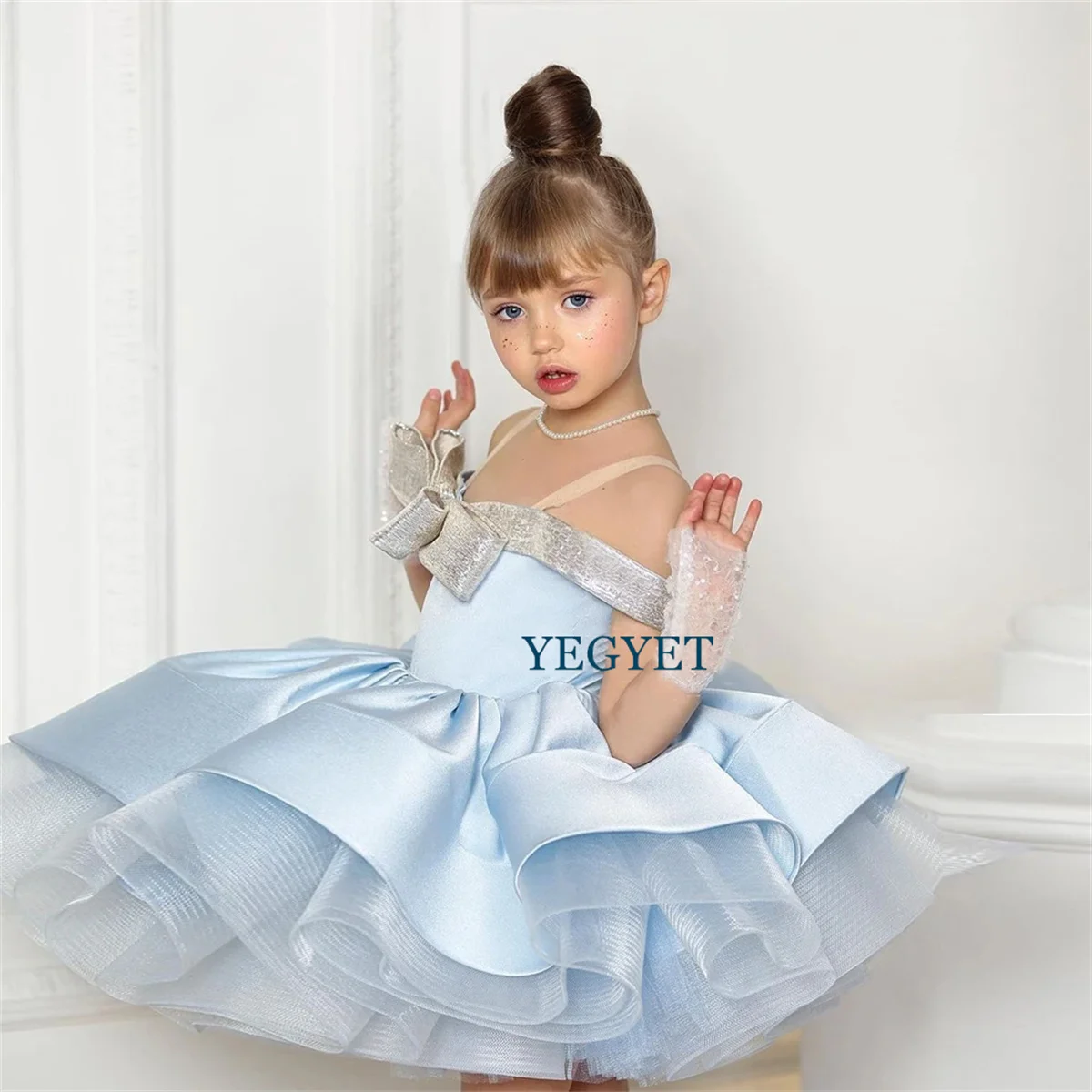 

Fashion Spaghetti Straps Flower Girls Dresses with Satin Tutu Dance Off Shoulder Christmas Gowns Knee Length فلور فتاة اللباس